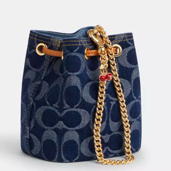 NWT❤️ Coach Drawstring Chain Wristlet Bag Signature Denim Wallet Purse CZ031 - Picture 9 of 13